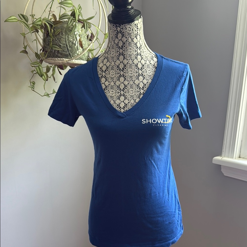 Fitted Blue Short Sleeve V-Neck Tee